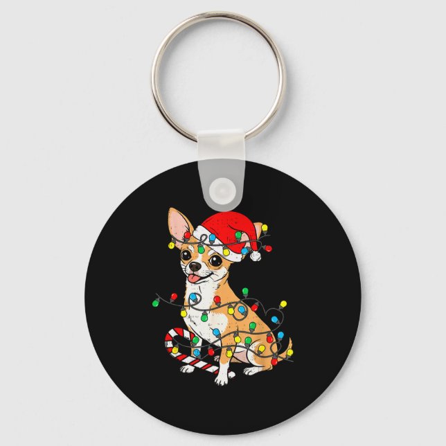 Chihuahua Dog Christmas Lights Santa Xmas Pet Dog  Nyckelring (Framsida)