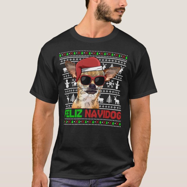 Chihuahua Dog Feliz Navidog Funny Christmas Sweats T Shirt (Framsida)