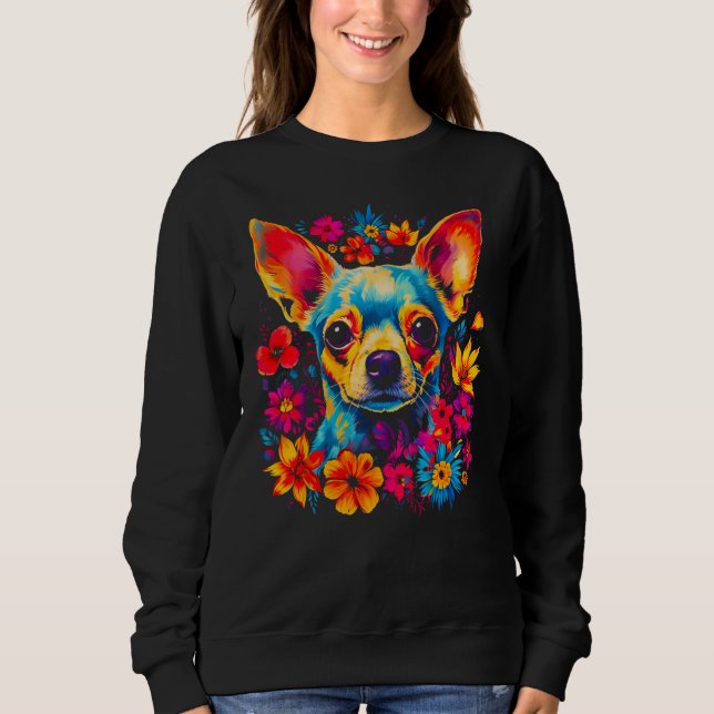 Chihuahua Dog Flowers T Shirt (Framsida)