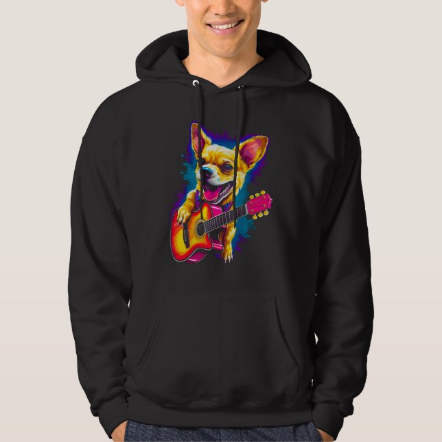 Chihuahua Dog Guitar Hoodie (Framsida)