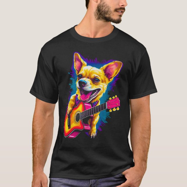Chihuahua Dog Guitar T Shirt (Framsida)