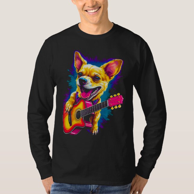 Chihuahua Dog Guitar T Shirt (Framsida)
