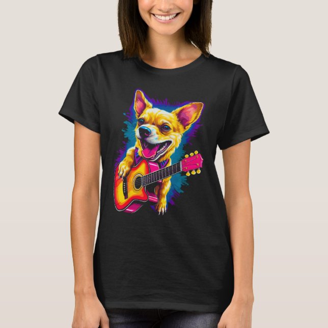 Chihuahua Dog Guitar T Shirt (Framsida)