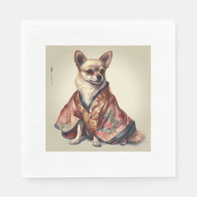 Chihuahua Dog i japanska Kimono Robe Illustration Pappersservett (Framsidan)