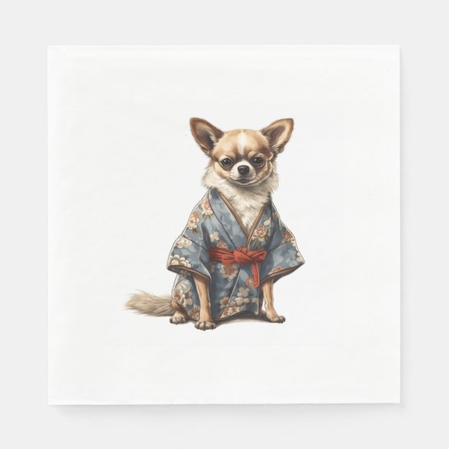 Chihuahua Dog i japanska Kimono Robe Illustration Pappersservett (Framsidan)
