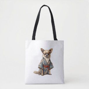 Chihuahua Dog i japanska Kimono Robe Illustration Tygkasse