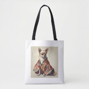 Chihuahua Dog i japanska Kimono Robe Illustration Tygkasse