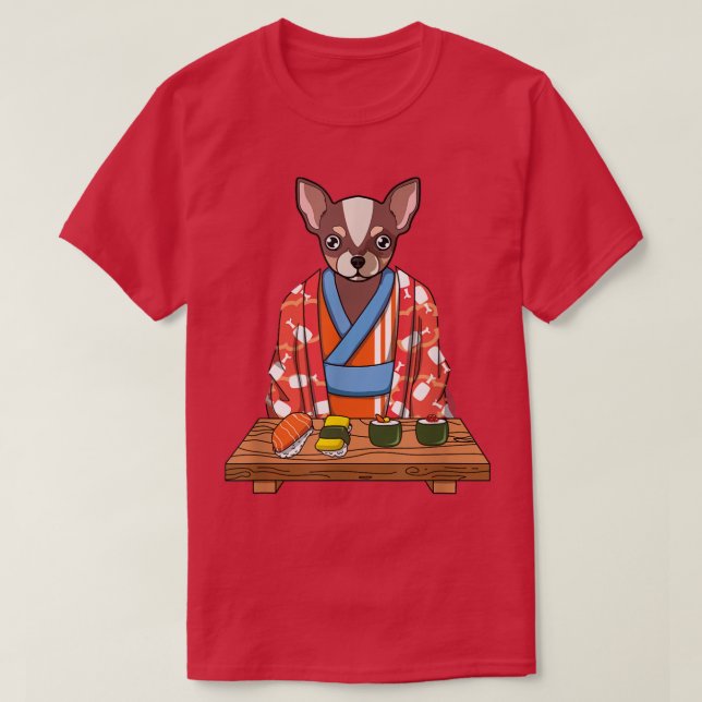 Chihuahua Dog Kimono Kawaii Japanese Foodie Sushi  T Shirt (Design framsida)