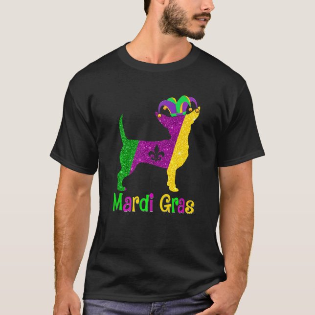 Chihuahua Dog Lover Mardi Gras Carnival Jester Pre T Shirt (Framsida)
