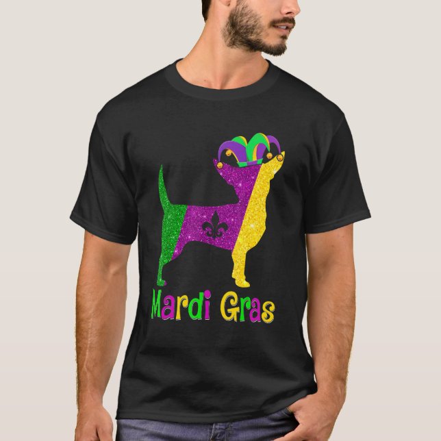 Chihuahua Dog Lover Mardi Gras Carnival Jester T Shirt (Framsida)