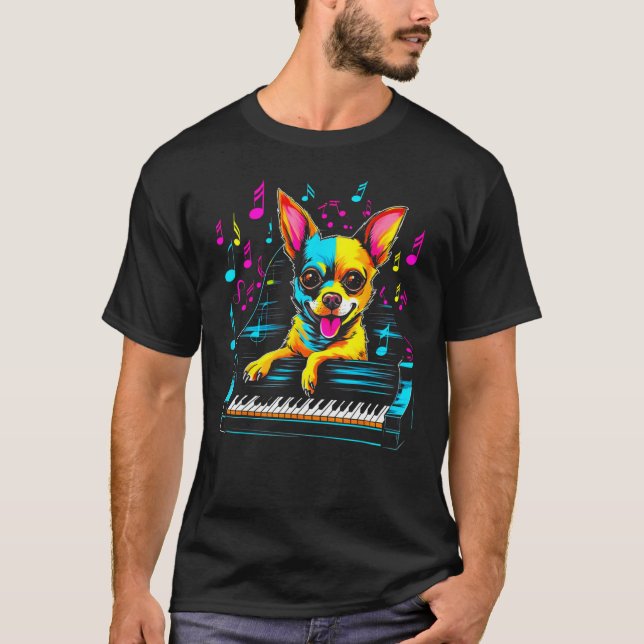 Chihuahua Dog Piano T Shirt (Framsida)