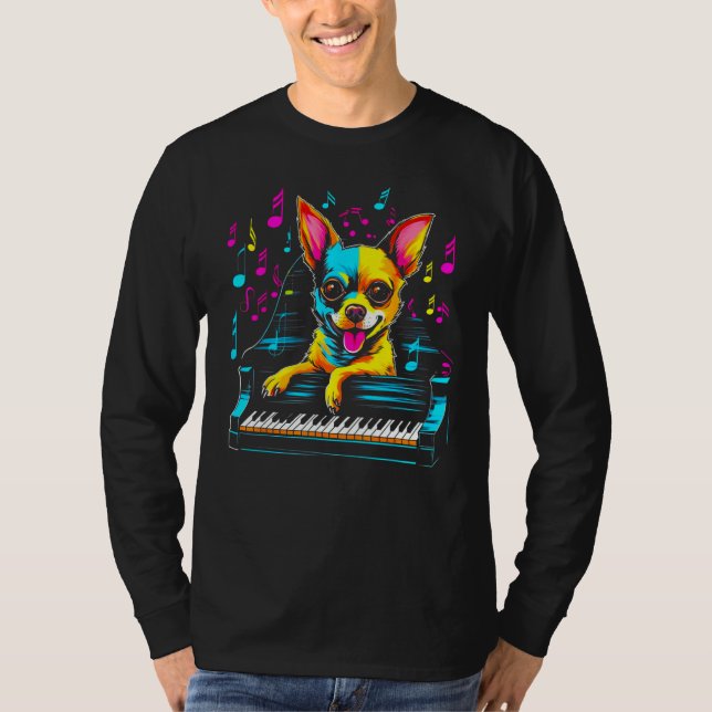 Chihuahua Dog Piano T Shirt (Framsida)