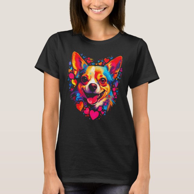 Chihuahua Dog Pink Red Heart T Shirt (Framsida)