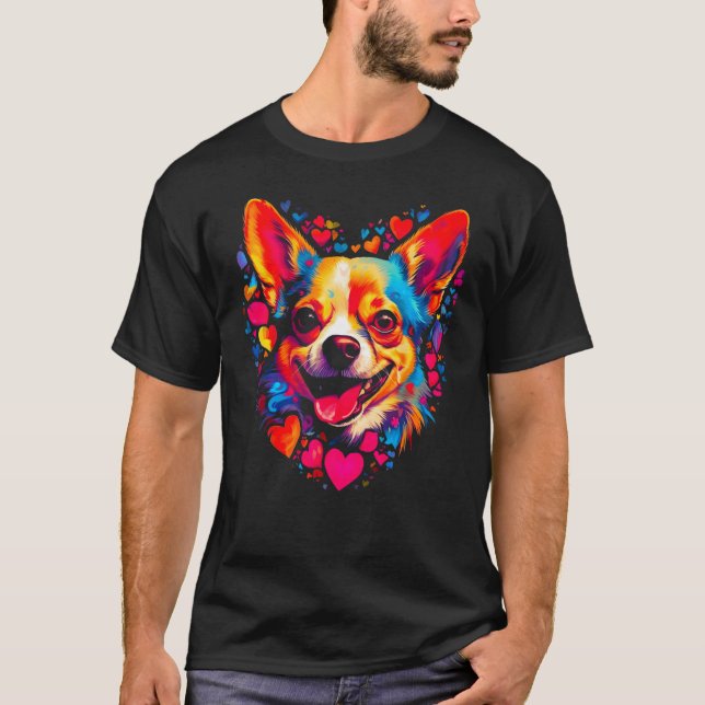 Chihuahua Dog Pink Red Heart T Shirt (Framsida)