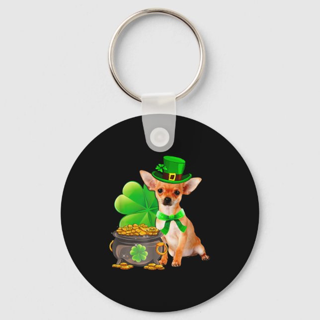Chihuahua Dog Shamrock St Patricks Day Dog Irish G Nyckelring (Framsida)