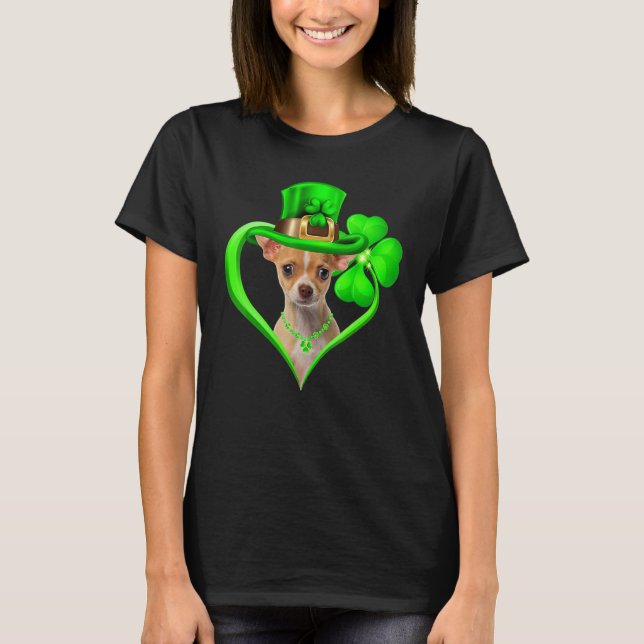 Chihuahua Dog St Patricks Day Lover Irish Shamrock T Shirt (Framsida)