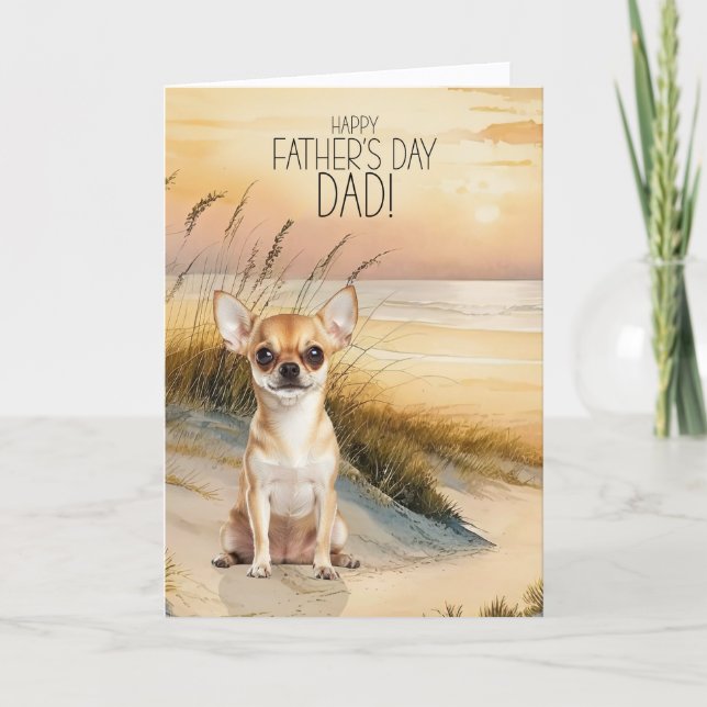 Chihuahua Dog Sunset Beach Father's Day Helgkort (Framsida)