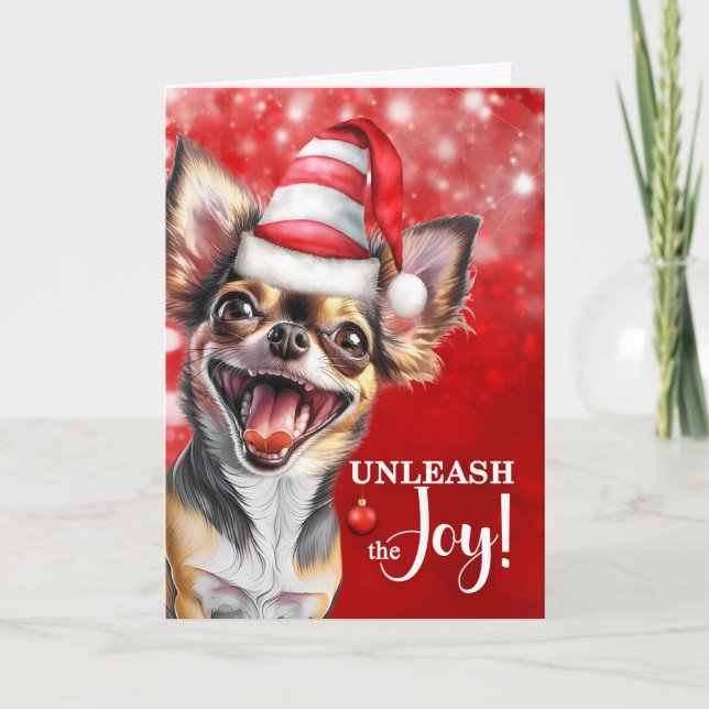 Chihuahua Dog Unleash the Joy Christmas Helgkort (Framsida)