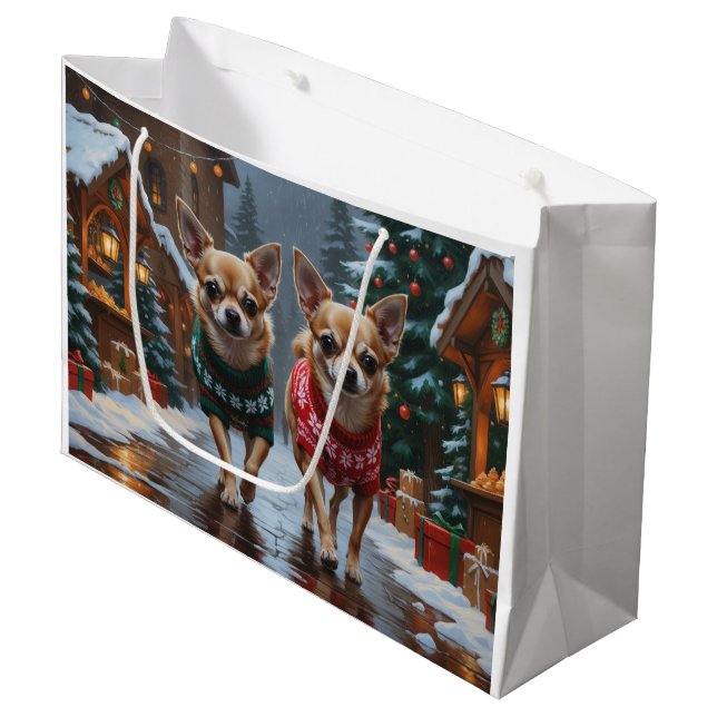 Chihuahua Dogs Christmas Snow Holiday (Framsidan Vinklad)