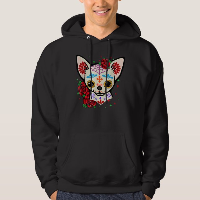 Chihuahua Döskallar Day of the dead Sugar Skull Hu Hoodie (Framsida)