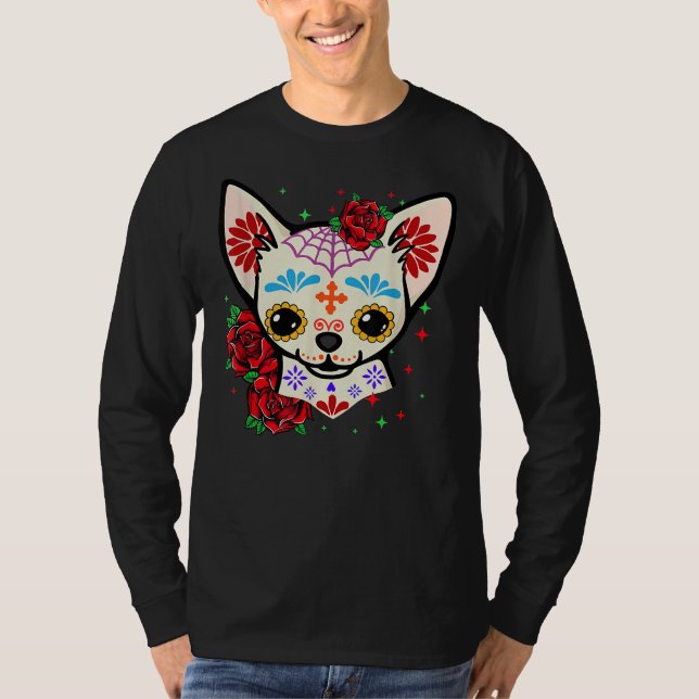Chihuahua Döskallar Day of the dead Sugar Skull Hu T Shirt (Framsida)
