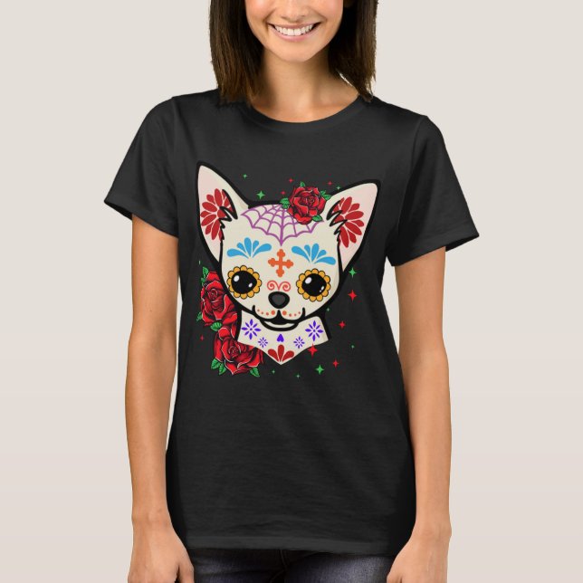 Chihuahua Döskallar Day of the dead Sugar Skull Hu T Shirt (Framsida)
