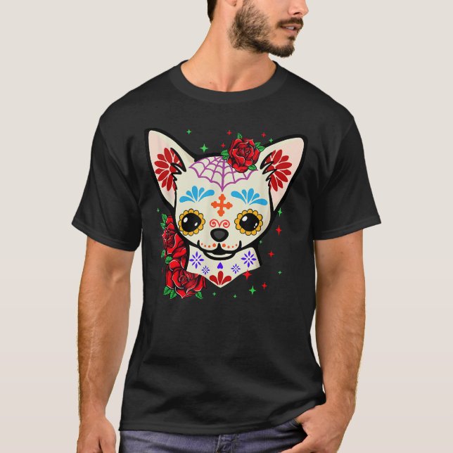 Chihuahua Döskallar Day of the dead Sugar Skull Hu T Shirt (Framsida)