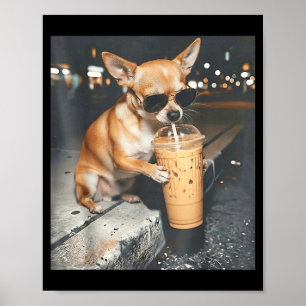 Chihuahua dricker iskaffe rolig djur meme poster