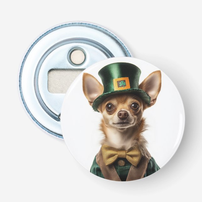 Chihuahua Dsed Leprechaun St. Patrick's Day Flasköppnare (Framsidan)