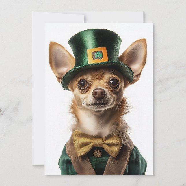 Chihuahua Dsed Leprechaun St. Patrick's Day Inbjudningar (Framsida)