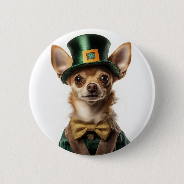 Chihuahua Dsed Leprechaun St. Patrick's Day Knapp (Framsida)