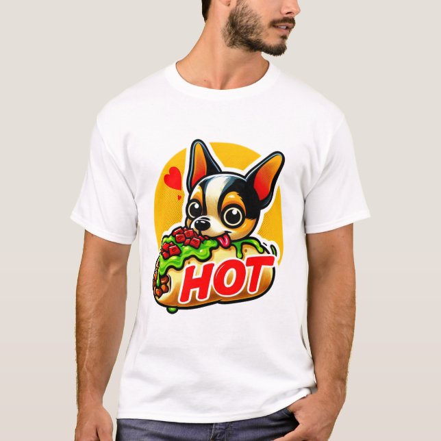 CHIHUAHUA EATING BURRITO T SHIRT (Framsida)
