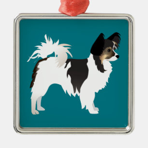 Chihuahua eller Papillon Basic Design med lång sma Julgransprydnad Metall