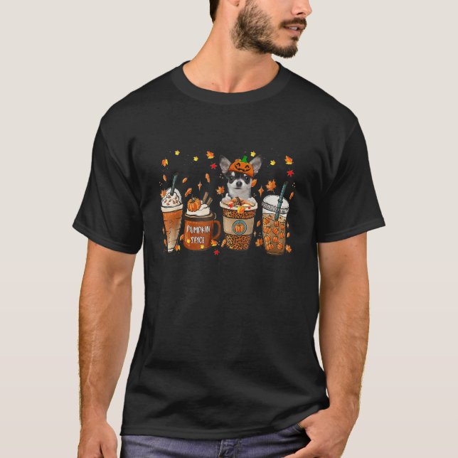 Chihuahua Fall Coffee Pumpkin Spice Latte Iced Aut T Shirt (Framsida)