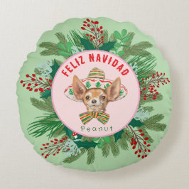 Chihuahua Feliz Navidad Lycklig Hollidays-andekran Rund Kudde