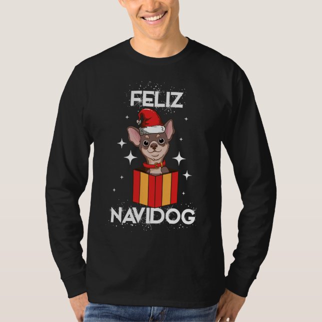 Chihuahua Feliz Navidog-juljul-Hund T Shirt (Framsida)