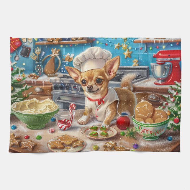Chihuahua firande bakning: Festiv jul Kökshandduk (Horisontell)
