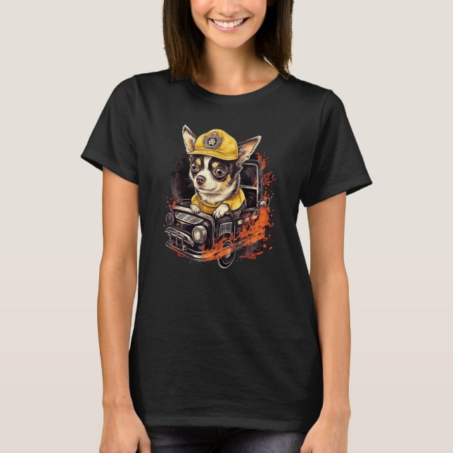 Chihuahua Firefighter Fireman Coola Hund Manar Hat T Shirt (Framsida)