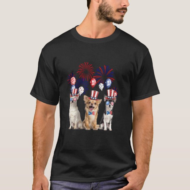 Chihuahua Fireworks Sunglasses America Hund 4th of T Shirt (Framsida)