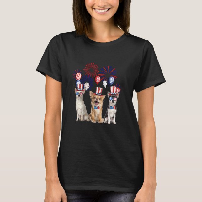 Chihuahua Fireworks Sunglasses America Hund 4th of T Shirt (Framsida)