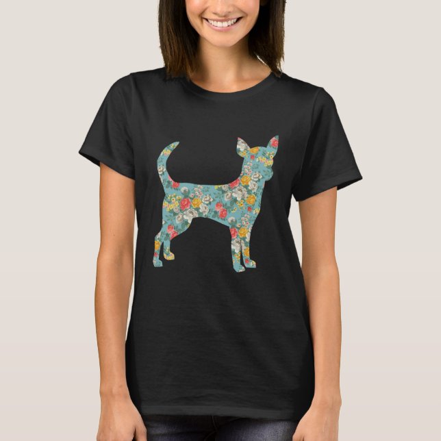 Chihuahua Flower Silhouette Floral Dog T Shirt (Framsida)
