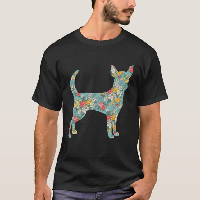 Chihuahua Flower Silhouette Floral Dog T Shirt (Framsida)