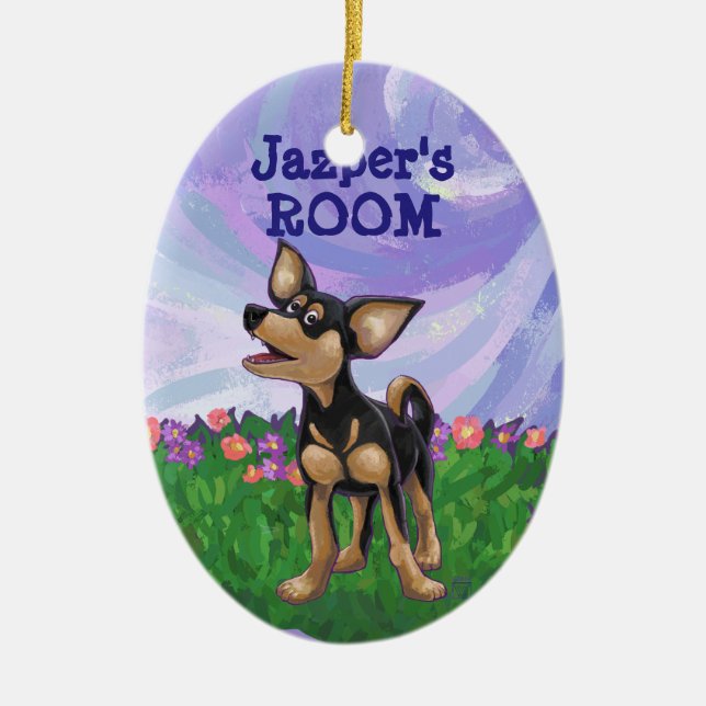 Chihuahua-gåvor och tillbehör julgransprydnad keramik (Framsidan)