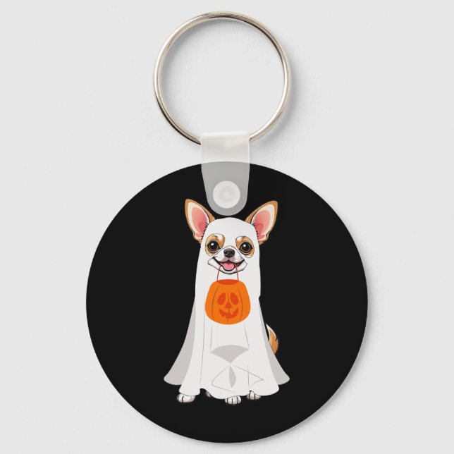 Chihuahua Ghost Pumpkin Halloween Fall Hund älskar Nyckelring (Framsida)