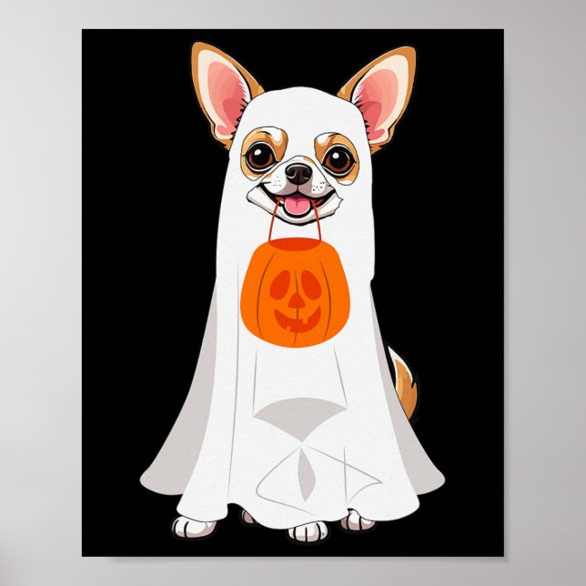 Chihuahua Ghost Pumpkin Halloween Fall Hund älskar Poster (Framsidan)