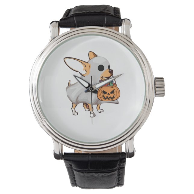 Chihuahua Ghost Pumpkin Halloween Shirt Armbandsur (Framsida)