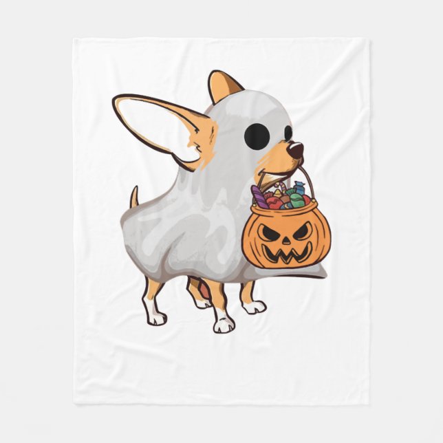 Chihuahua Ghost Pumpkin Halloween Shirt Fleecefilt (Framsidan)