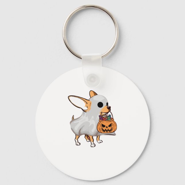 Chihuahua Ghost Pumpkin Halloween Shirt Nyckelring (Framsida)
