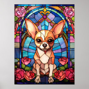 Chihuahua glasmålning fönster Rosa Ros Porträtt Poster