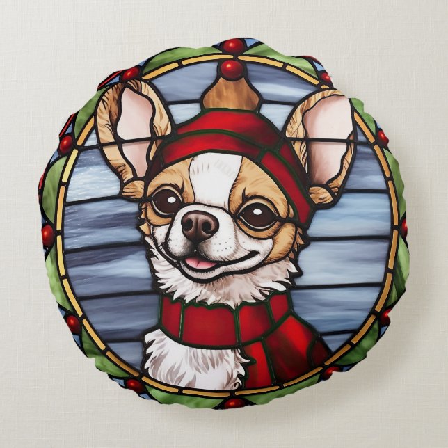 Chihuahua Glasmosaik Jul Rund Kudde (Baksidan)